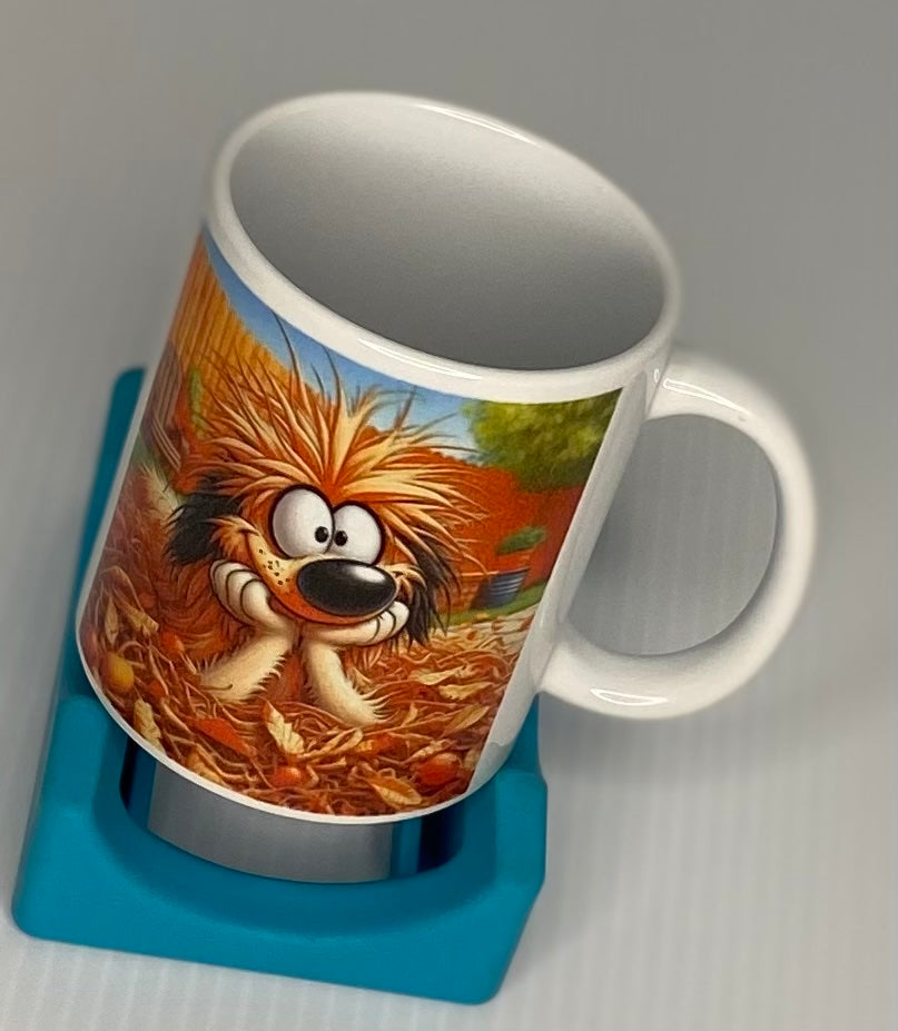 Coffee Cup Crazy Dog In Leaves