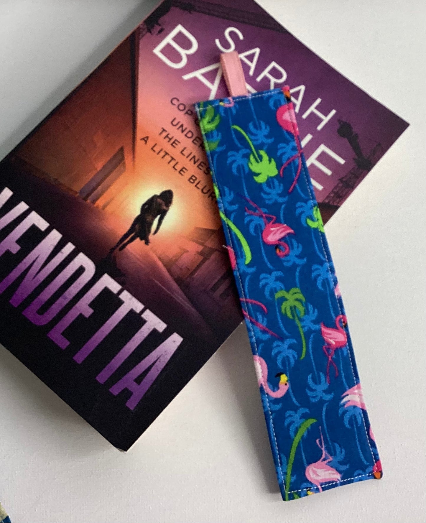 Fabric Bookmarks Flamingoes on Blue
