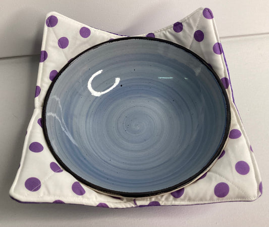 Microwave Bowl Cosy Purple & White Spots
