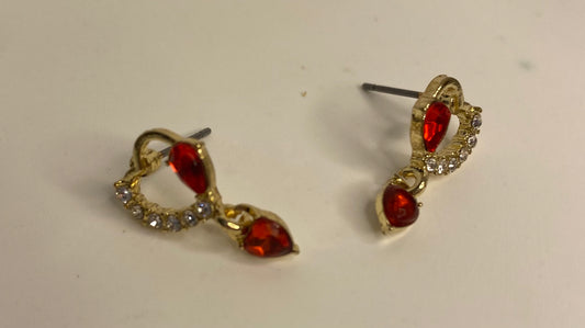 Earrings - Red Gold Hearts