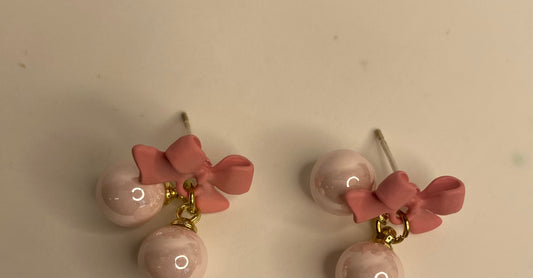 Earrings -Pink Bow & Pearls