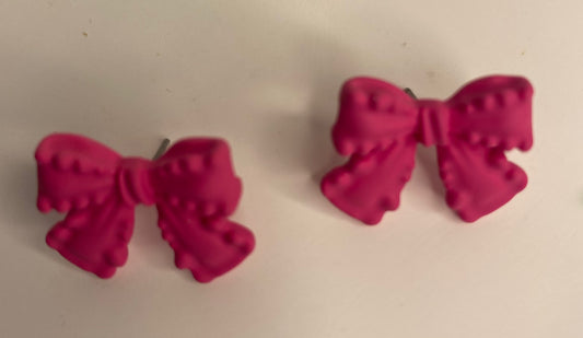 Earrings - Bright Pink Bow