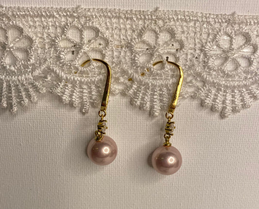 Earrings -Dangle Pink Pearl