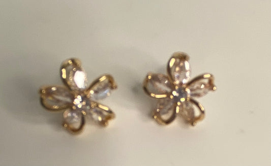 Earrings - Flower with Imitation diamonds