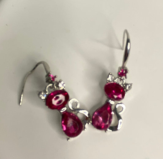 Earrings -Pink Gem Cat