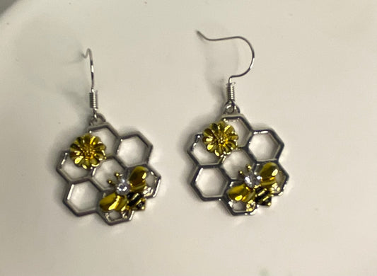 Earrings - Bee & Honeycomb