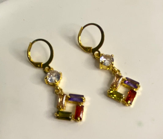 Earrings - Square Jewels and Imitation Diamond