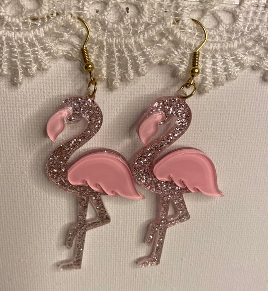 Earrings -Pink Glitter Flamingo