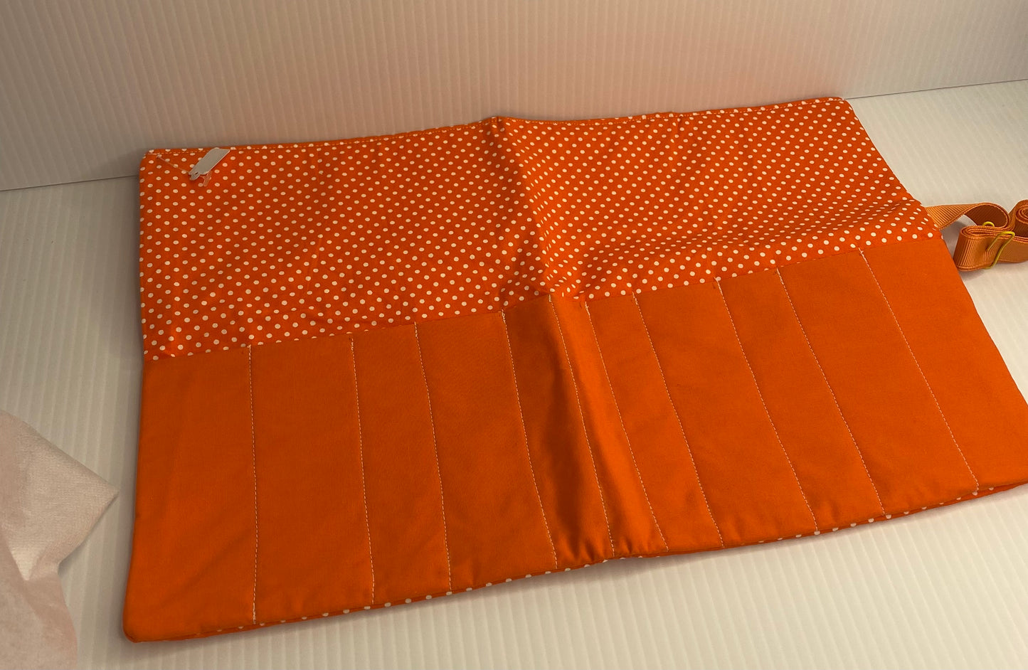 Make up Brush Travel Wrap - Cotton Material Orange with White Spots