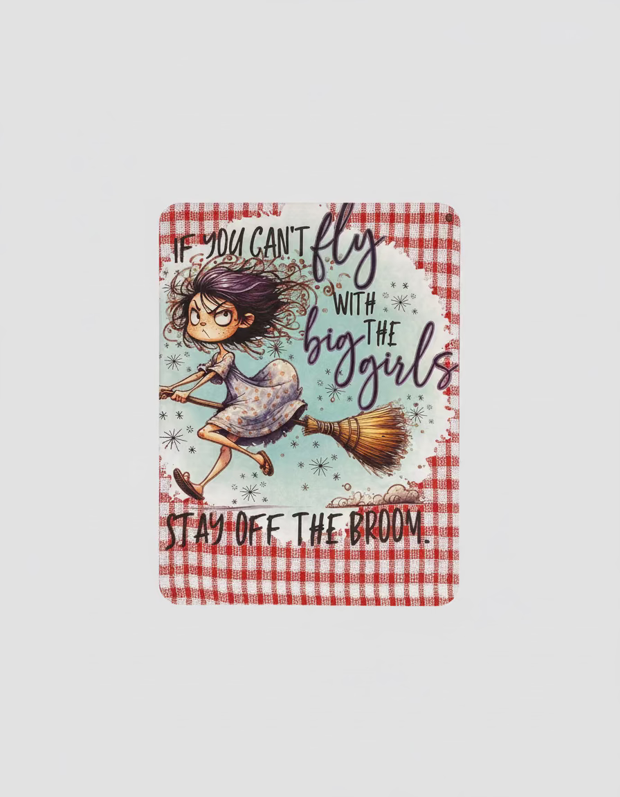 Tea Towel -Red Check Towel with Stay Off The Broom