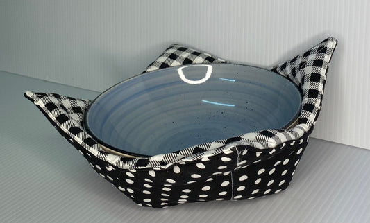 Microwave Bowl Cosy Black & White Check & Spot