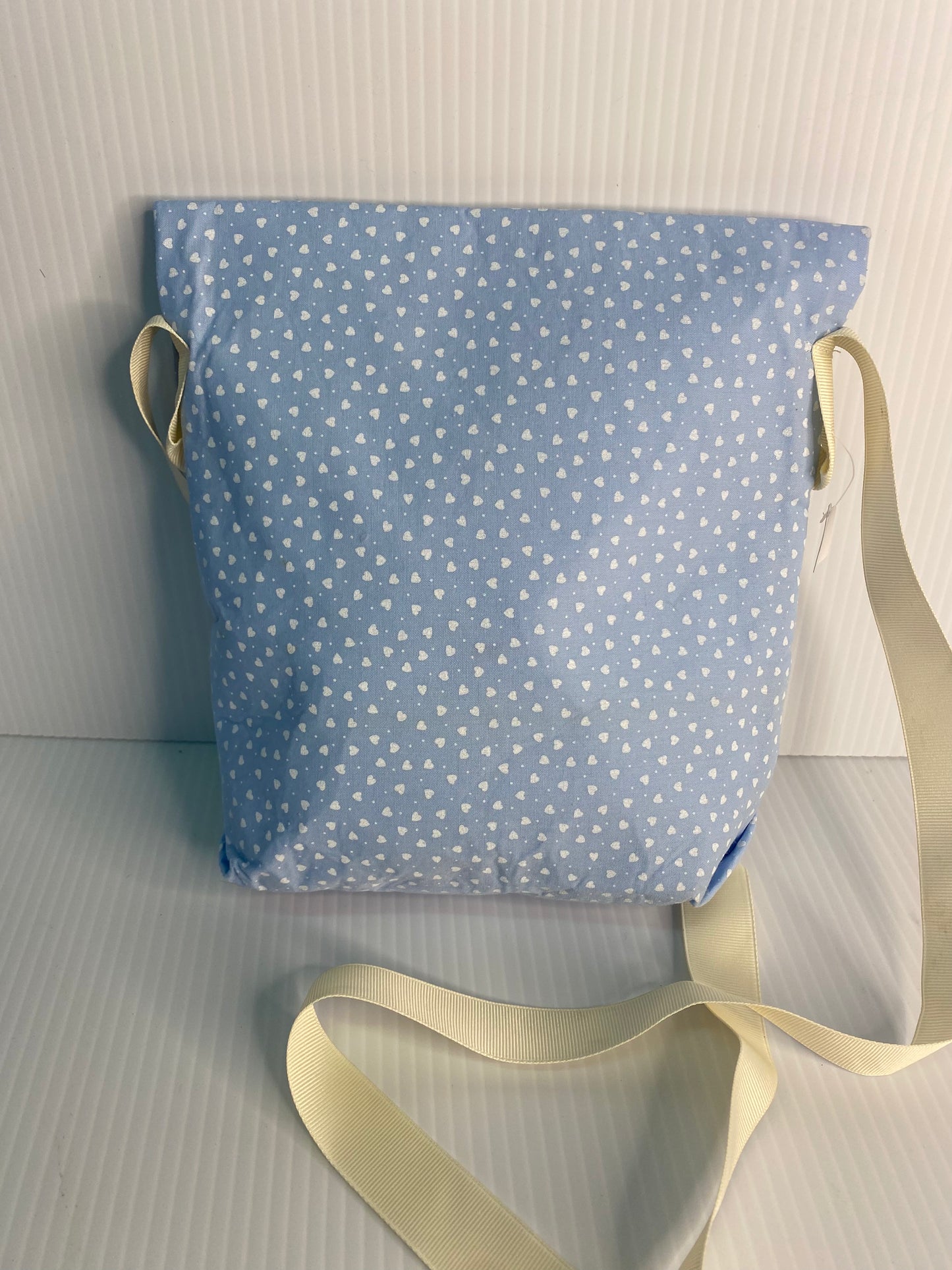 Cross Body Bag - Small Hearts on light blue Cotton Material