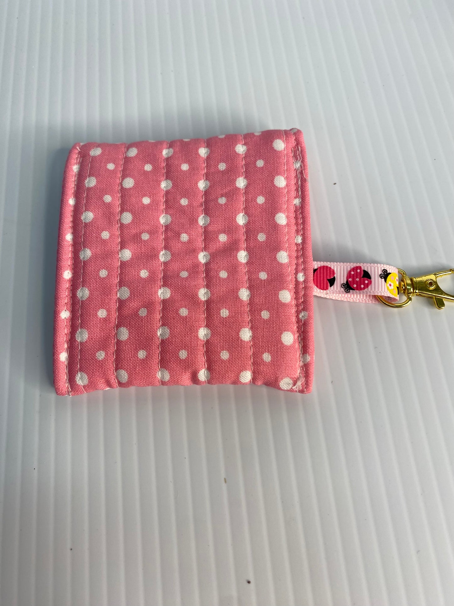 Small Ear Bud Pouch - Pink with White Spots