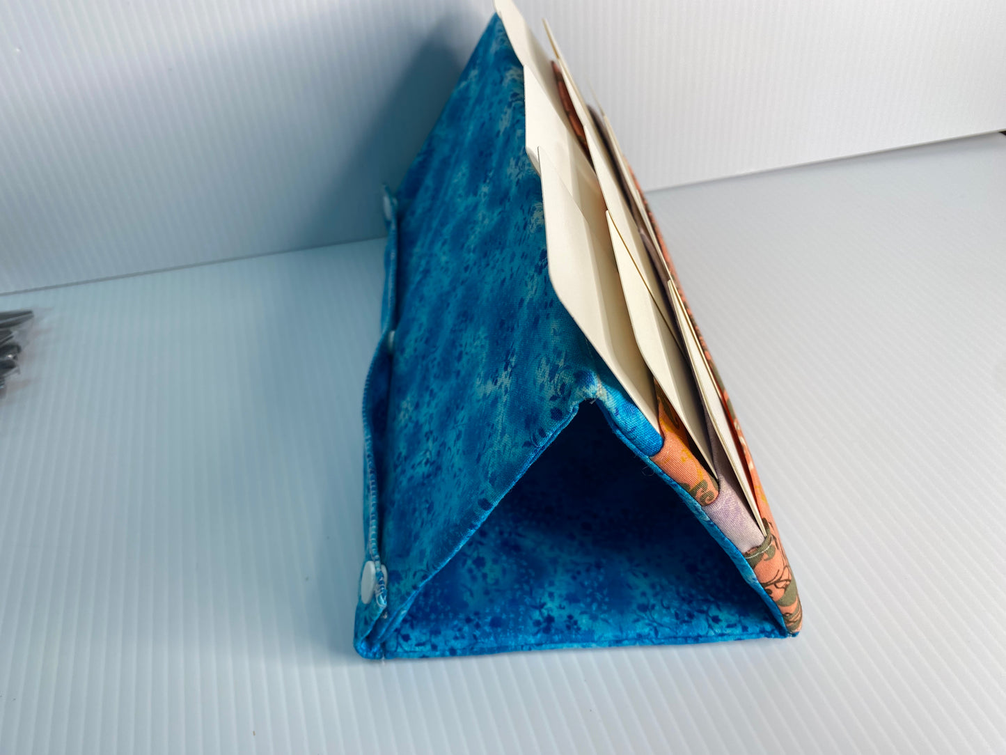 Folding Playing Card Holder - Blue and green small floral