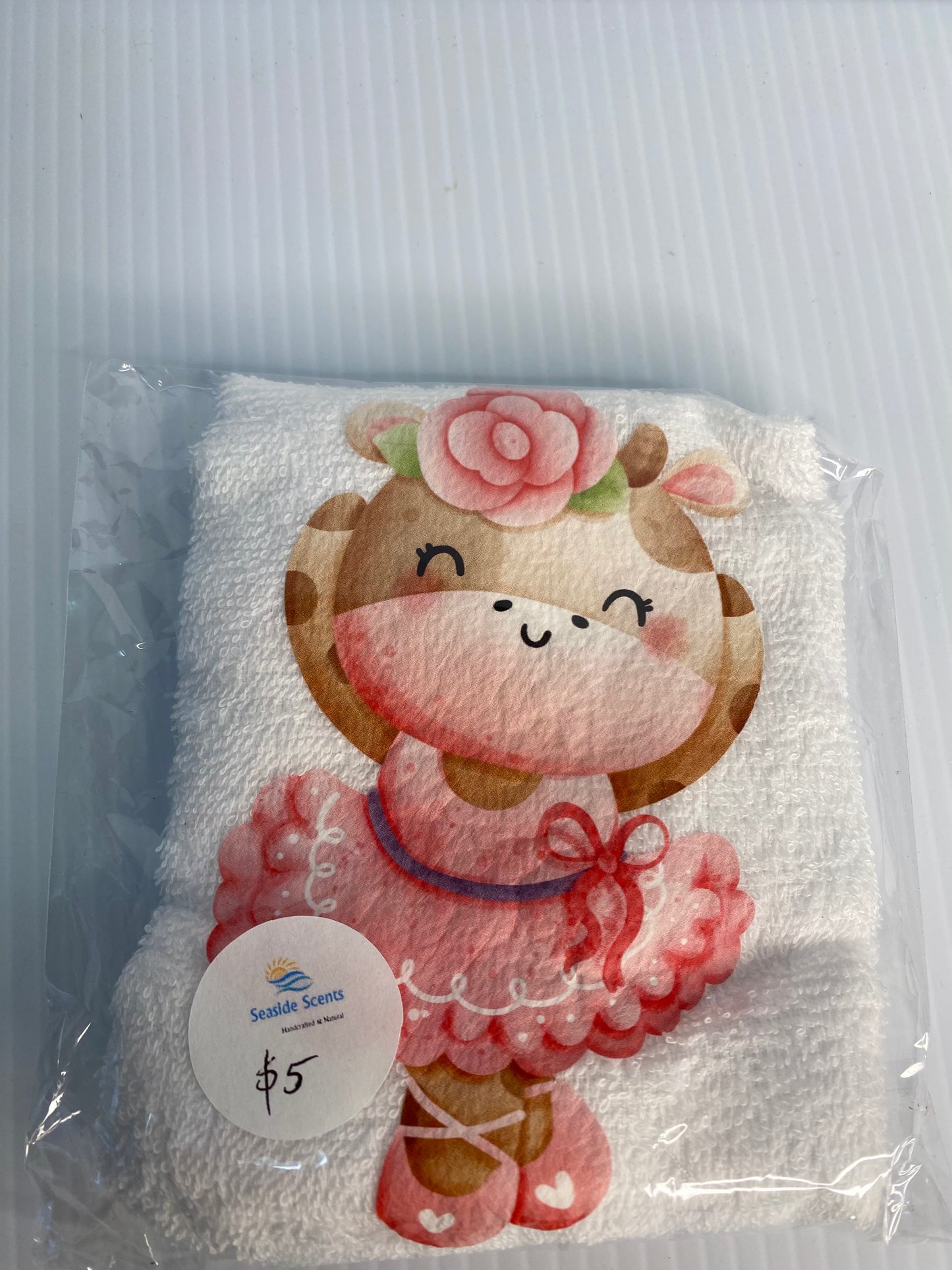 Baby Face Washer Hippo Ballerina on a White Washer