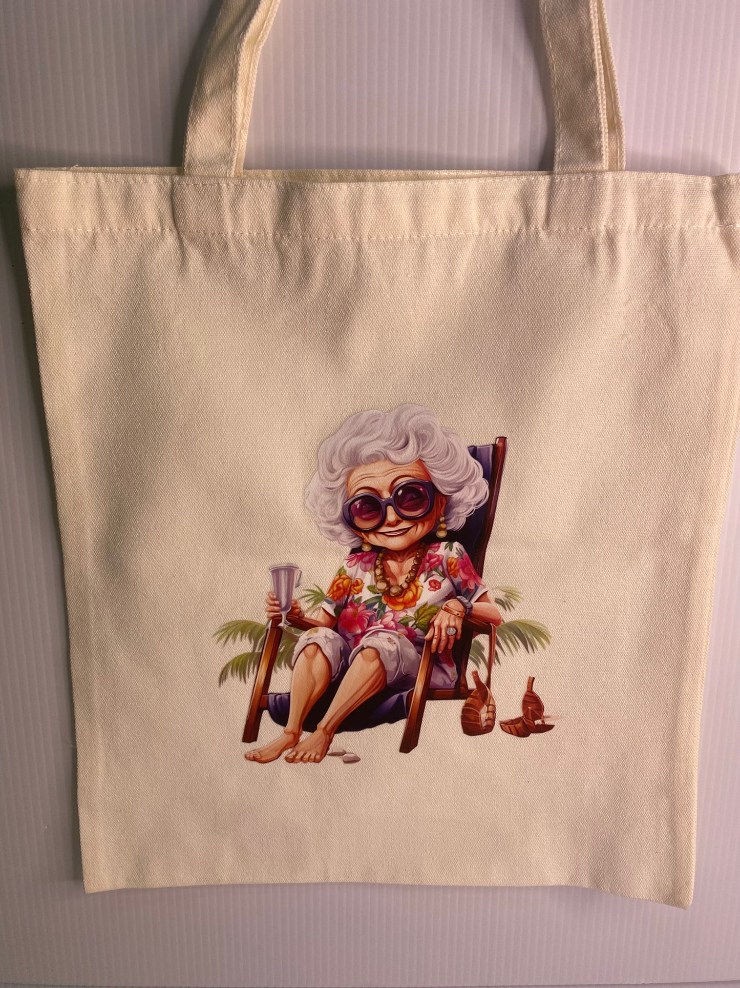 Tote Bag - Sublimated Design, Aged Citizen Relaxing