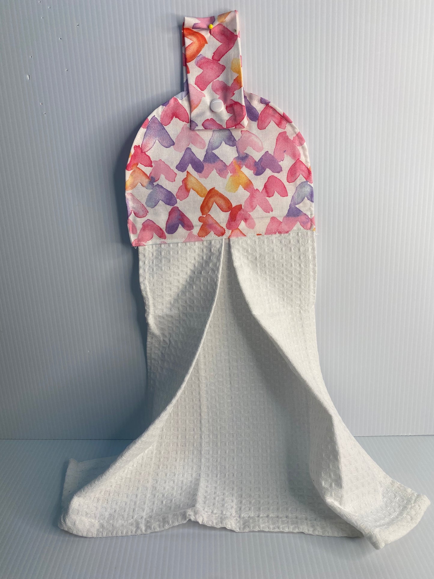 Hanging Hand Towel - White Waffle Towel with Hearts