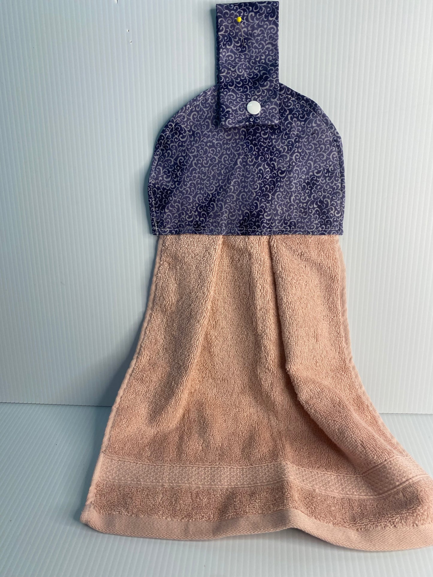 Hanging Hand Towel Apricot Towel with Blue Swirl