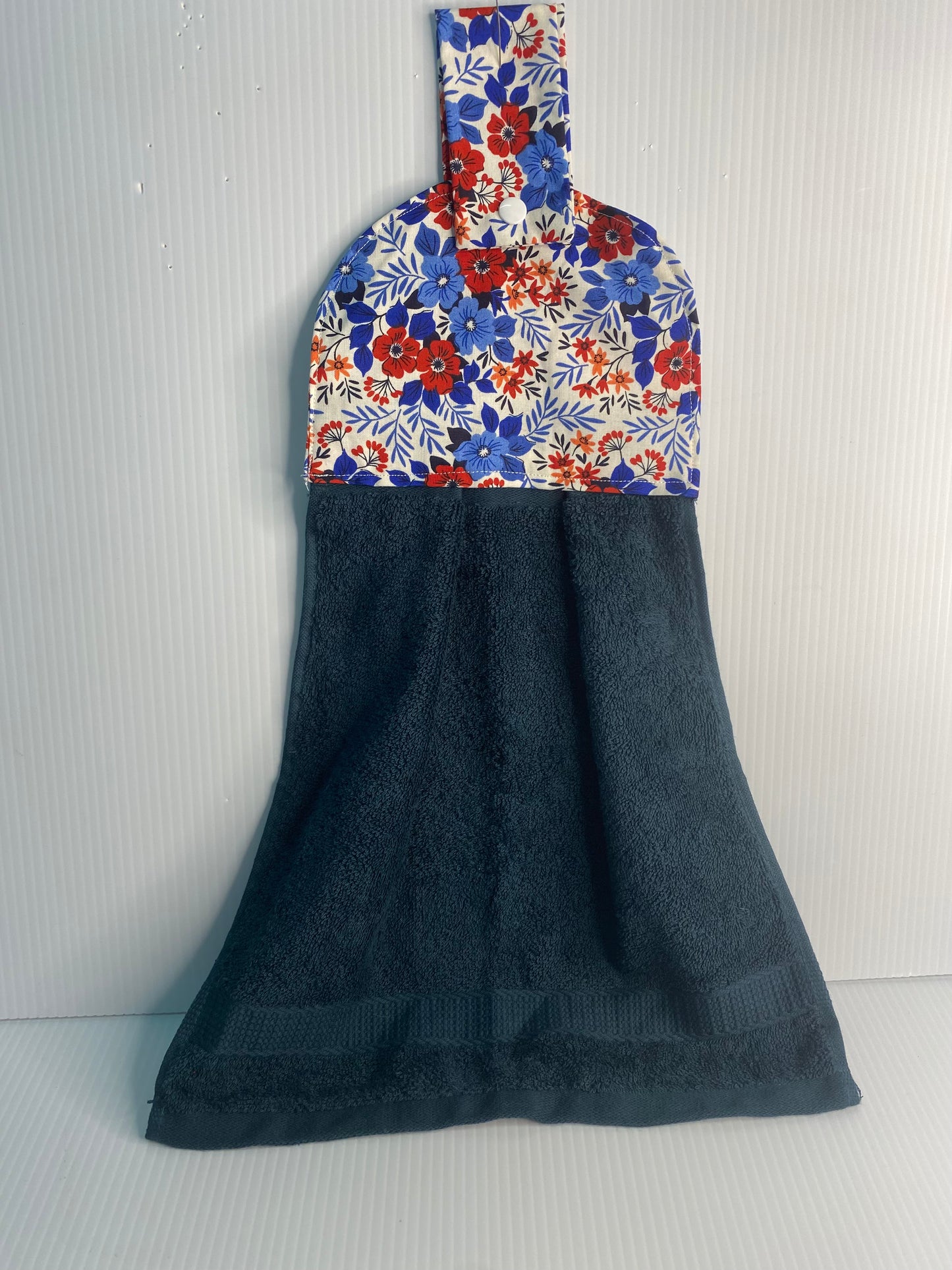 Hanging Hand Towel Green Towel with Blue Flowers