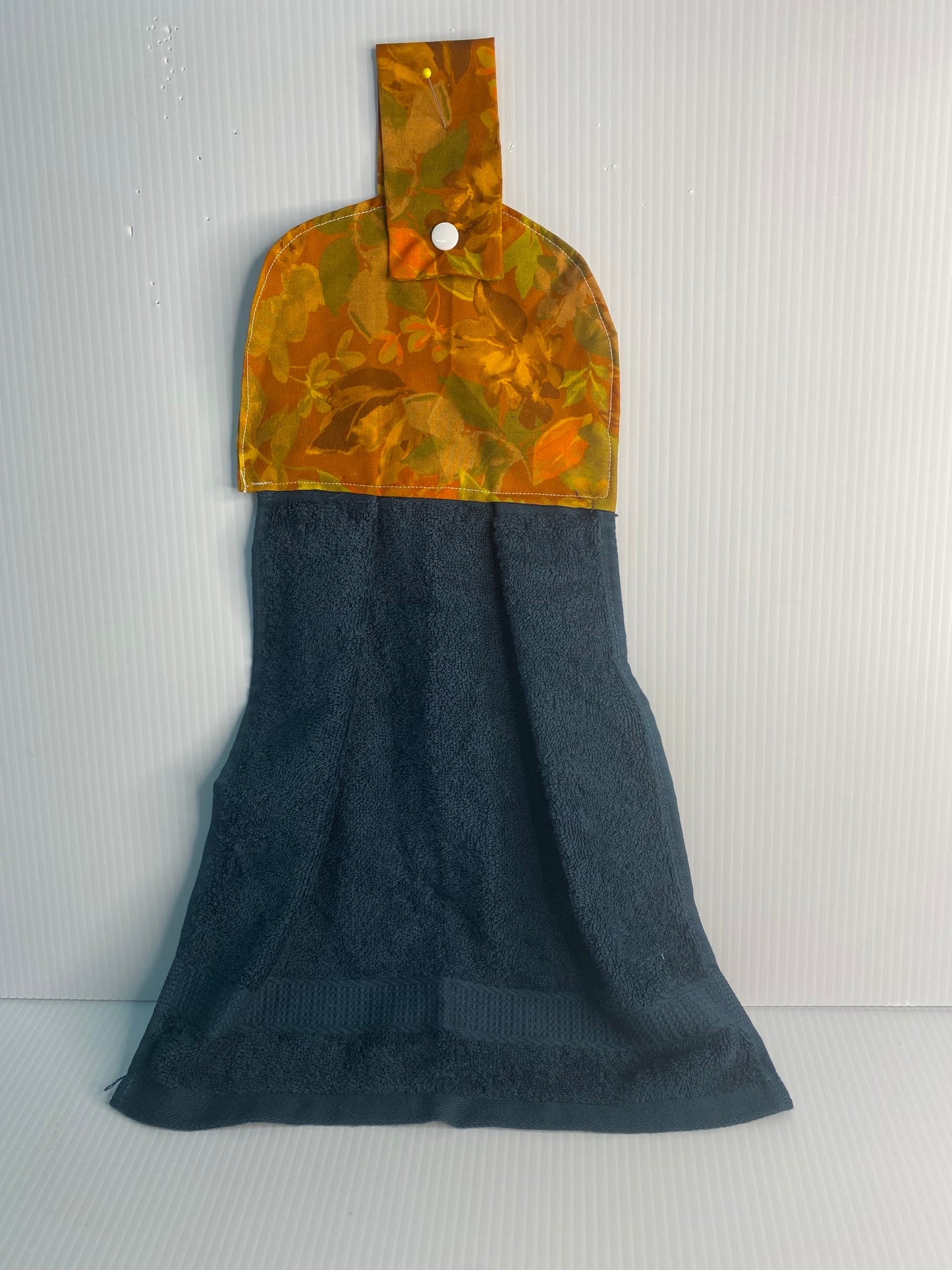 Hanging Hand Towel Green Towel with Orange Brown Leaves
