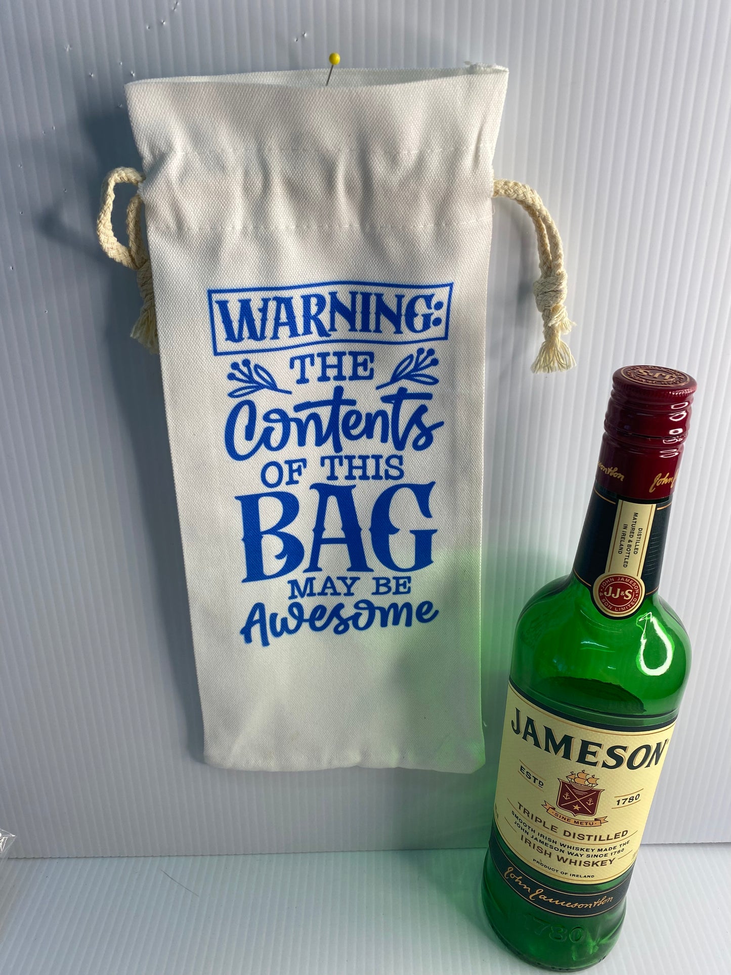 Wine Bag - Sublimated Design - Blue Warning the contents of this bag