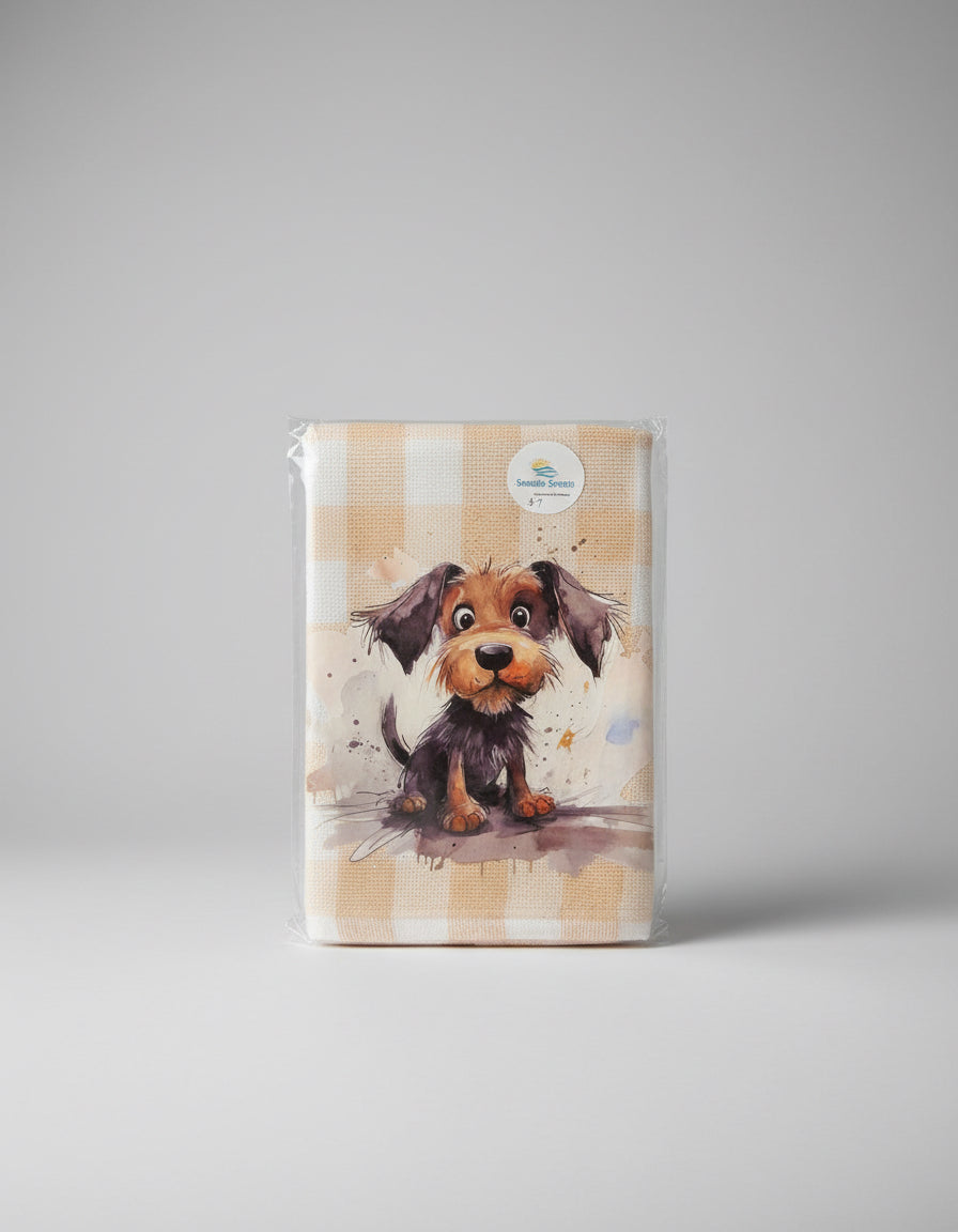 Tea Towel - Fawn Striped with cute Puppy