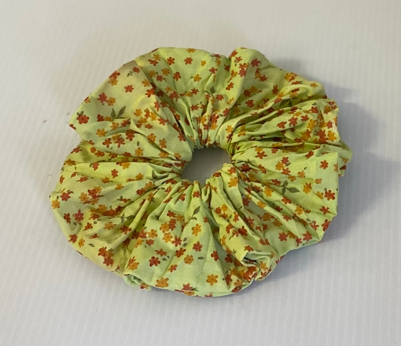 Hair Scrunchies XXL -Green with Small Brown Flowers