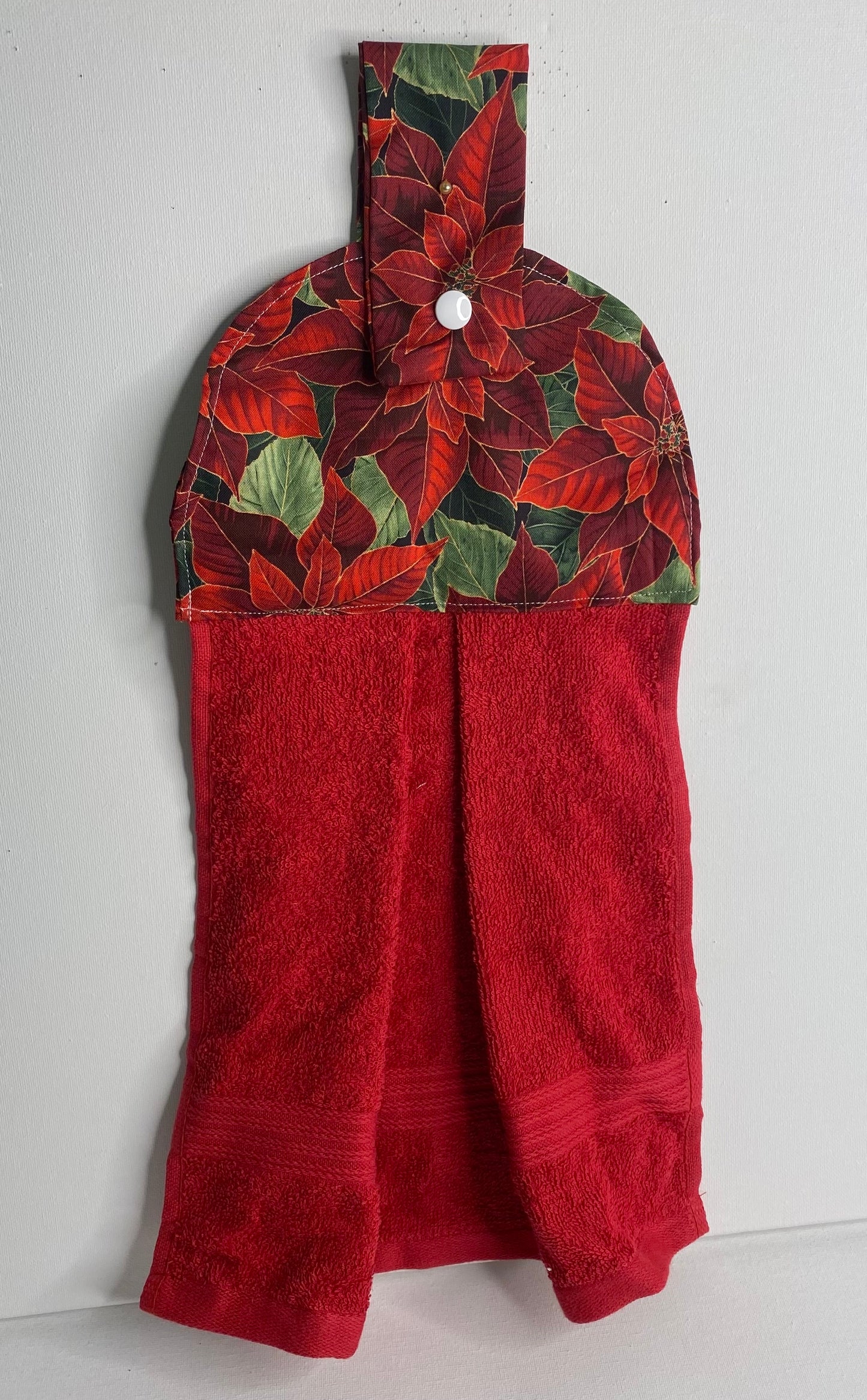 Hanging Hand Towel Red with Xmas Flower on Top