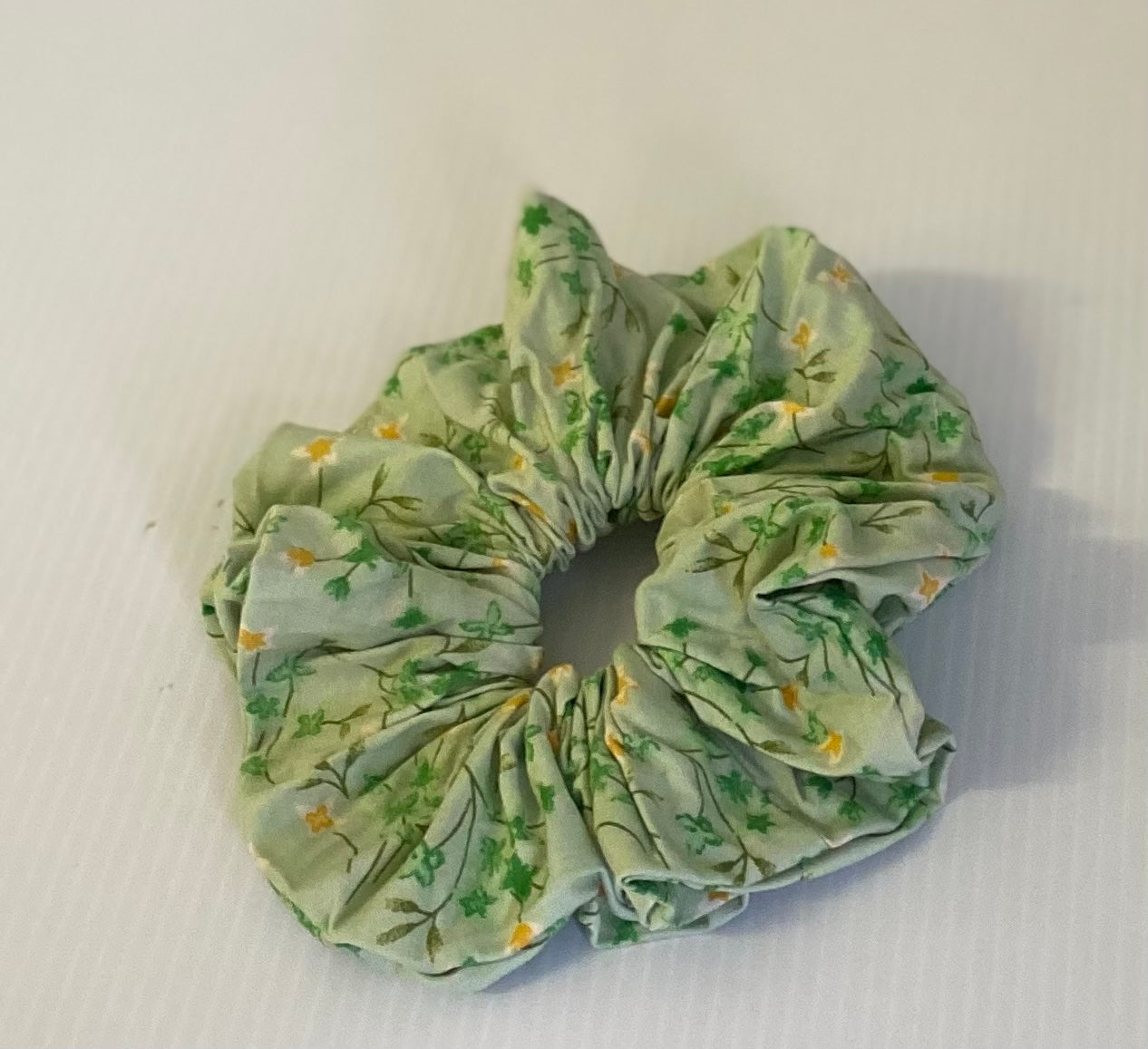 Hair Scrunchies XXL - Green with Small Green & Yellow Flowers