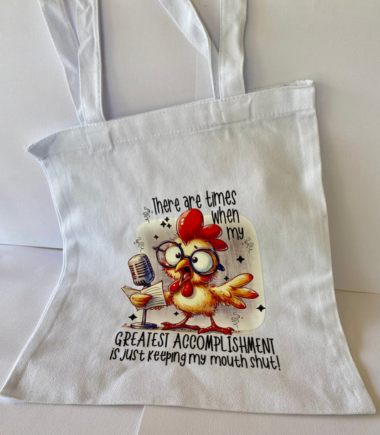 Keep mouth shut white tote bag