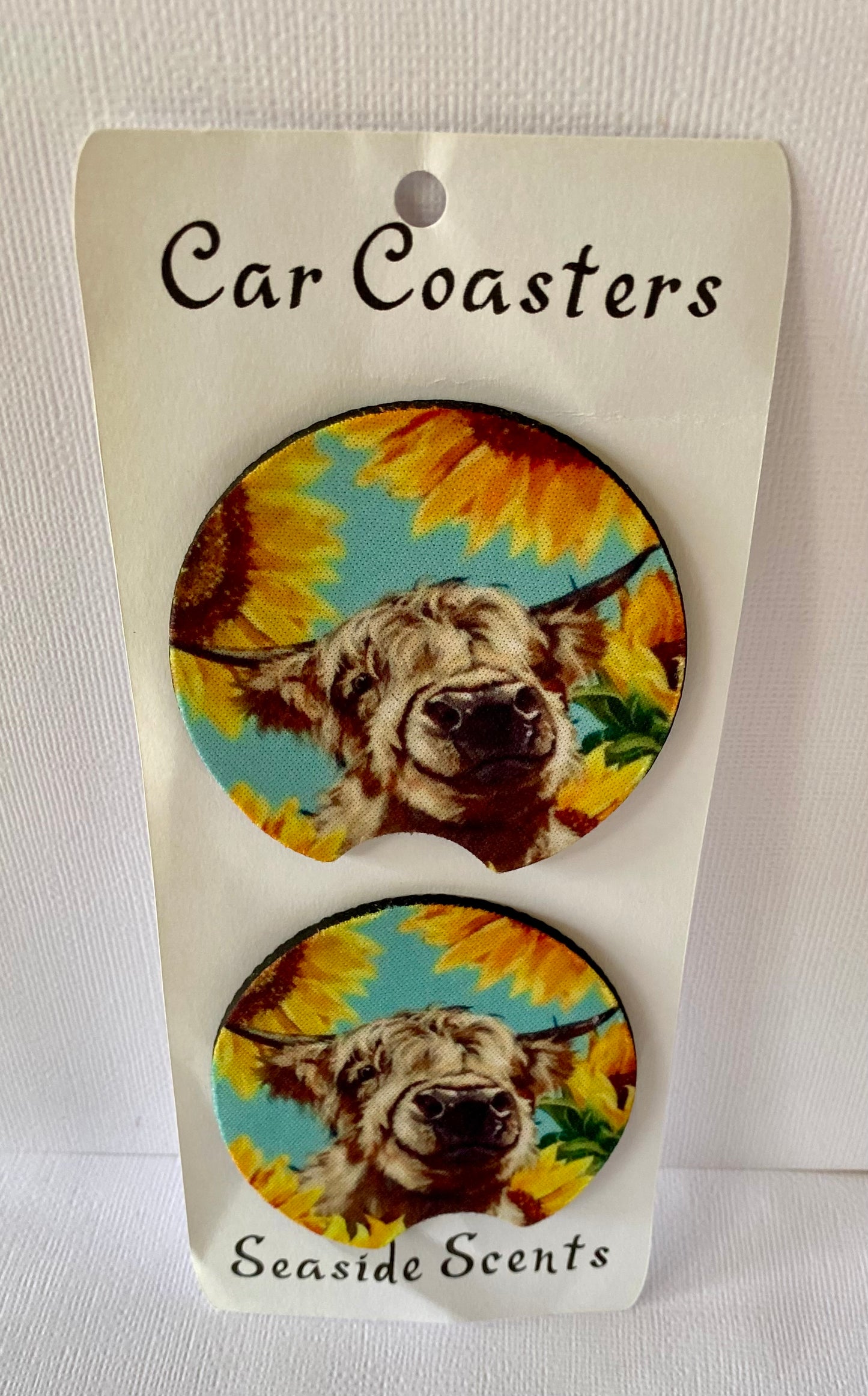 Car Coasters - Cow & Sunflowers