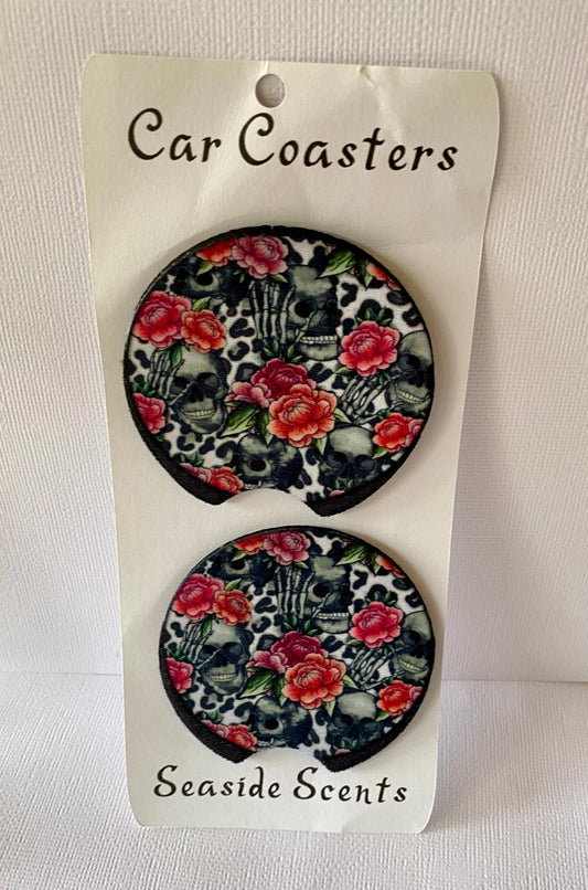 Skulls & Red Roses Car Coaster