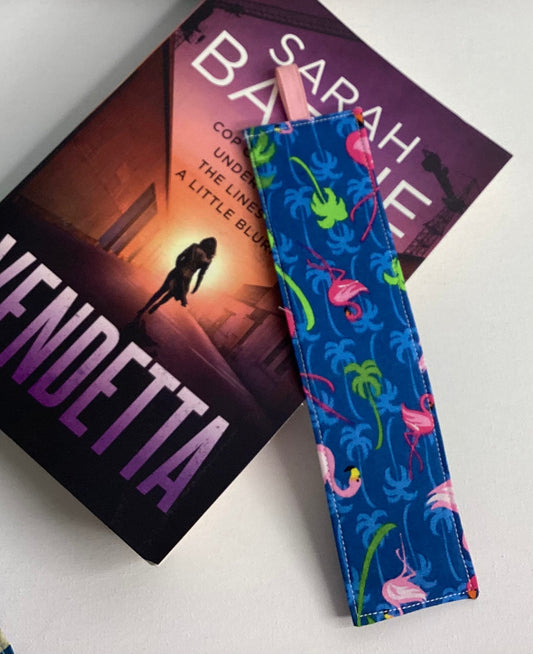 Fabric Bookmarks Flamingoes on Blue