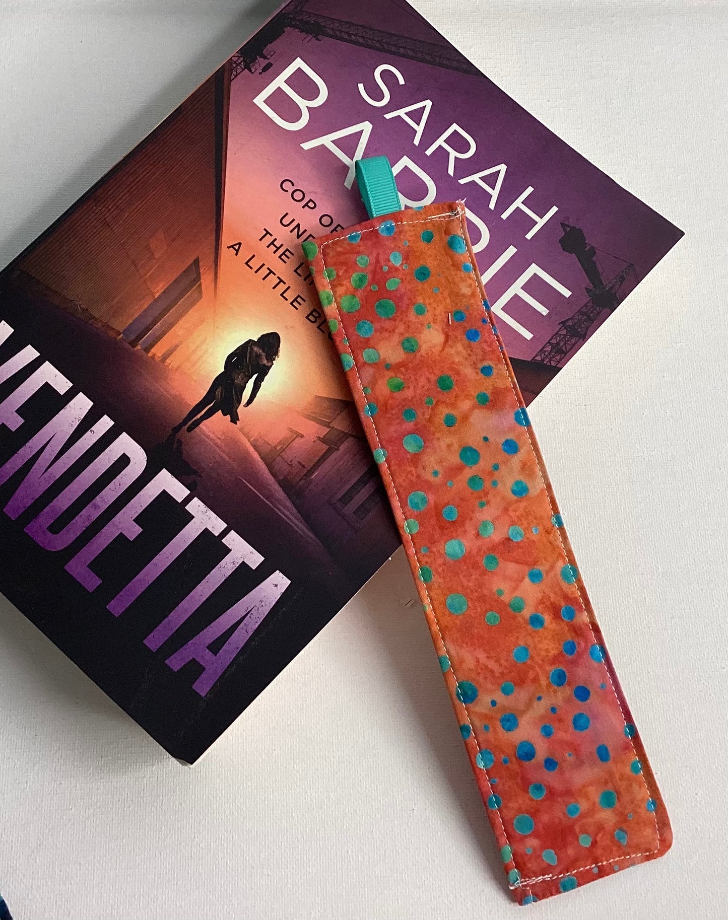 Fabric Bookmarks Blue Spots on Orange