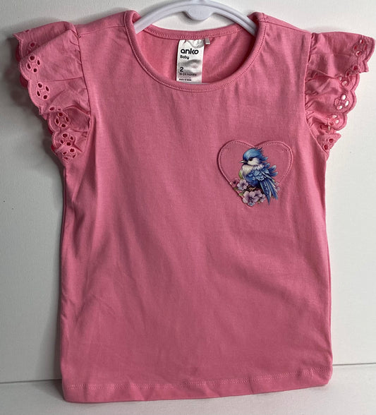 Child Short Sleeve T Shirt Bird sitting on Flowers