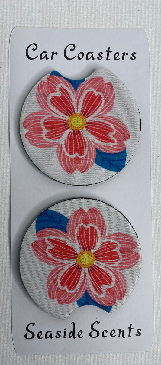 Car Coasters - Red & White Flower