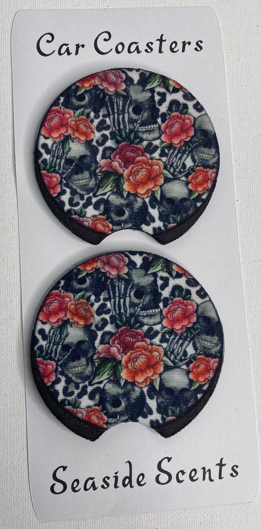 Car Coaster - Skulls & Red Roses