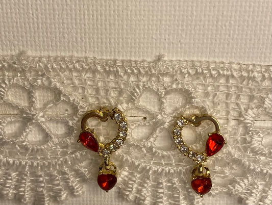 Earrings - Red Gold Hearts