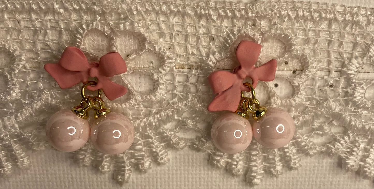 Earrings -Pink Bow & Pearls