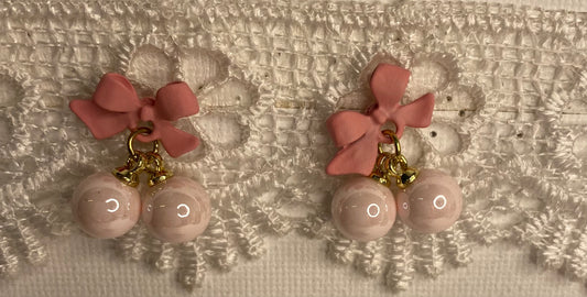 Earrings -Pink Bow & Pearls