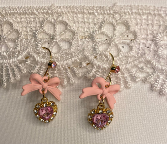 Earrings -Pink Bow & Heart