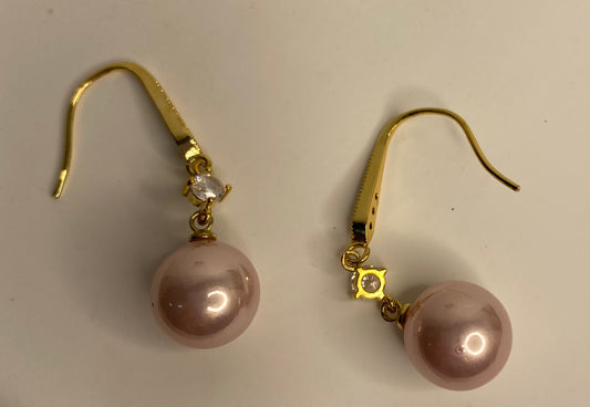 Earrings -Dangle Pink Pearl