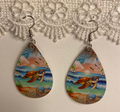 Earrings -Leather Beach Scenes