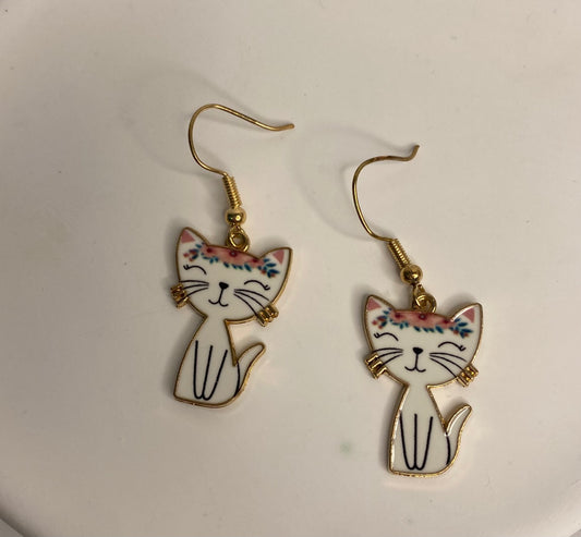 Earrings - White Cats