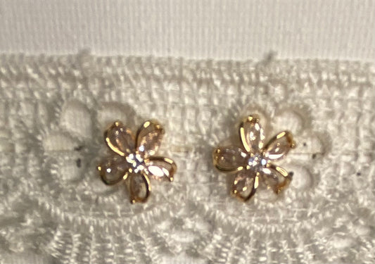 Earrings - Flower with Imitation diamonds