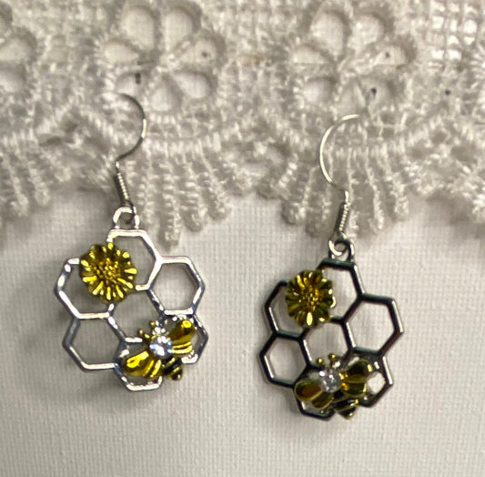 Earrings - Bee & Honeycomb