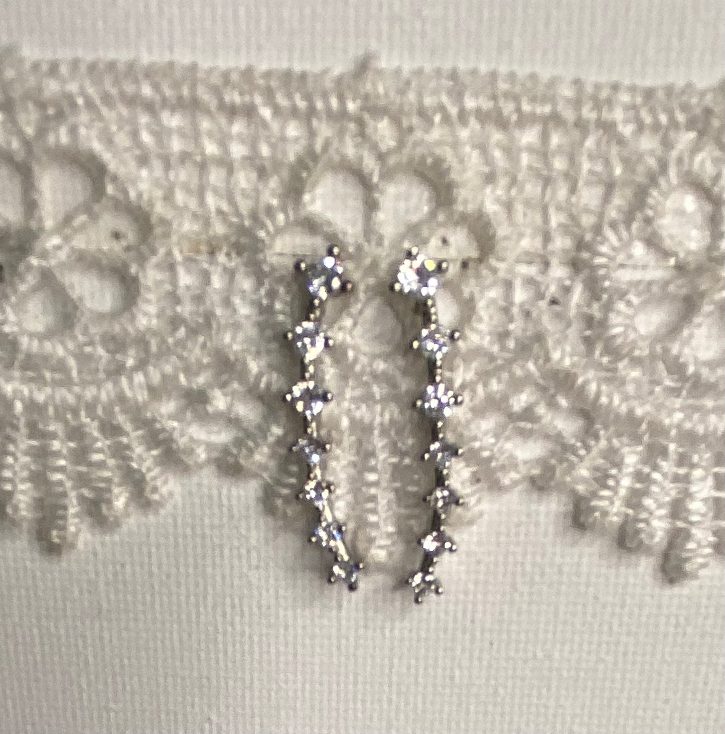 Earrings -Silver with imitation diamond strand