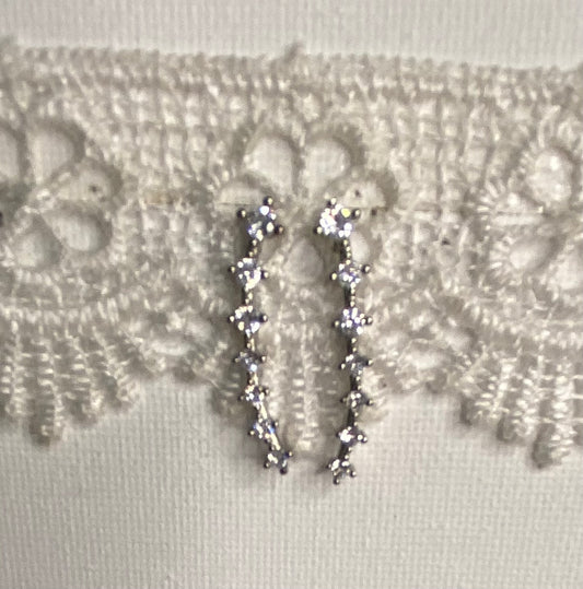 Earrings -Silver with imitation diamond strand