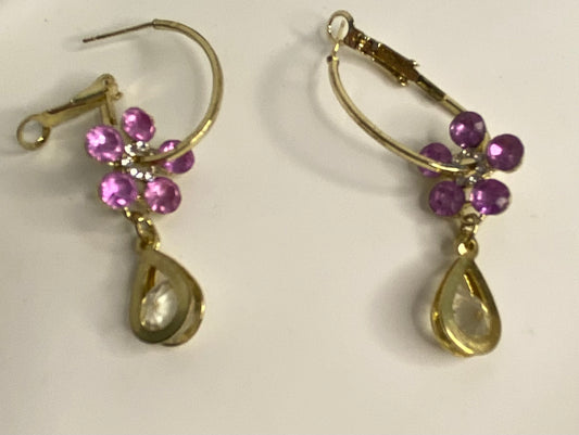 Earrings - Pink Flower with Tear Drop