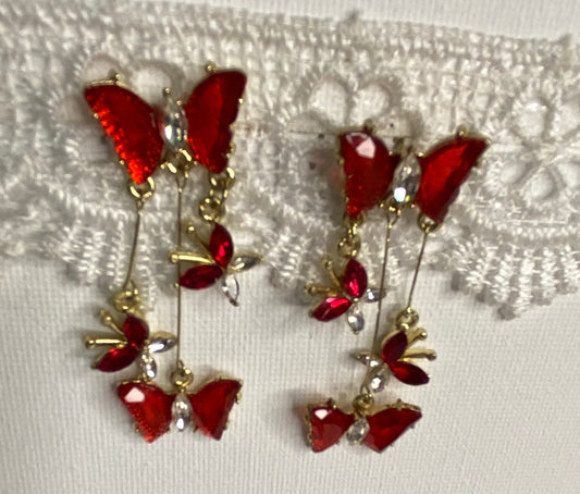 Earrings - Red Multi Buterflys